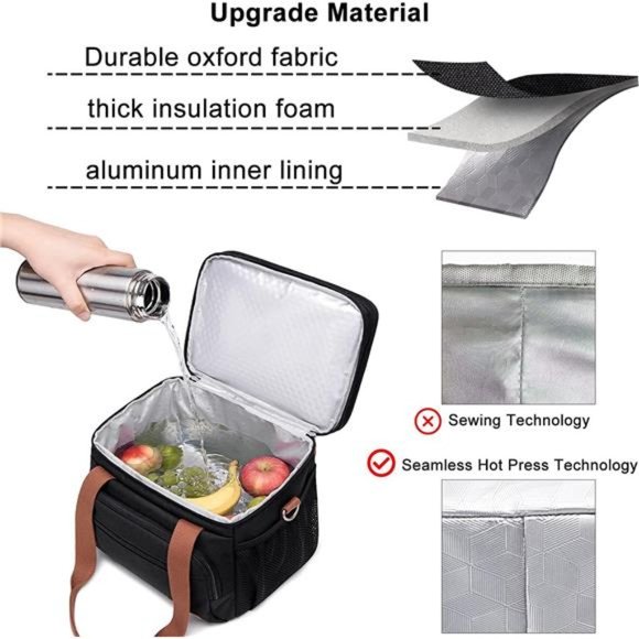 Lunch Bag For Women Men-Dual Compartment Large Lunch Box For Men (15L, Black) - Picture 2 of 7